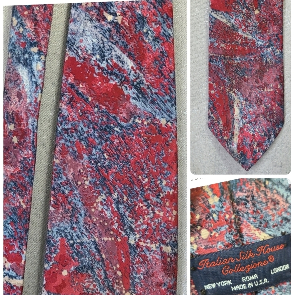ITALIAN SILK HOUSE COLLECTION abstract‎ red and blue tie USA